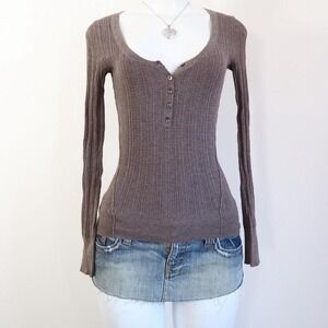 y2k moda international ribbed henley sweater brown